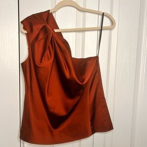 M.M. Lafleur NY Rust-Colored One Shoulder Satin Sleeveless Top Size 12 Lined NWT